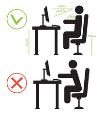 Fototapeta premium Incorrect and Correct back sitting position