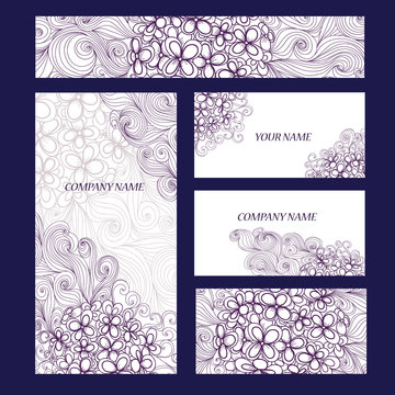 series cards postcards doodle lilac flowers  vector set of small flowers  