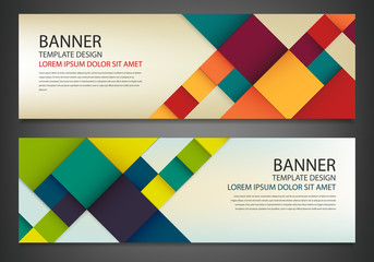 Two banners with colorful squares. Business design template. Horizontal banners vector set.