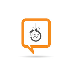 square orange speech bubble with new year ball illustration