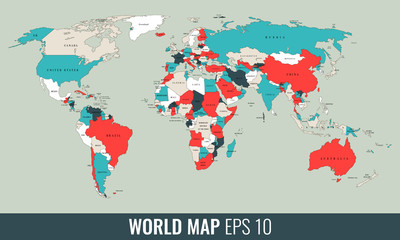 High Detail Geopolitical World Map. Vector