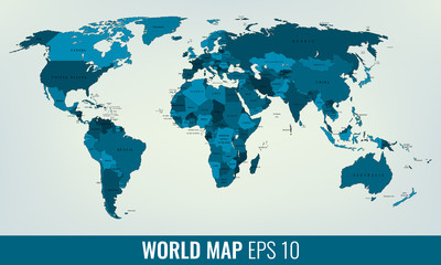 Fototapeta na wymiar High Detail World Map. Vector