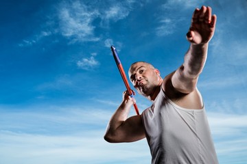 Composite image of athlete preparing to throw javelin