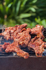 Roasted meat on the grill.