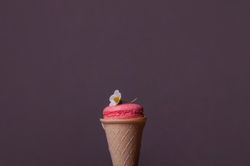 Macaron in ice cream cone