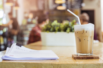 ice coffee  on wood background