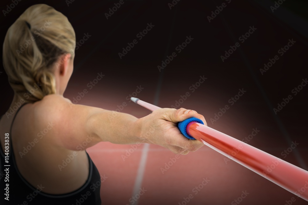 Poster composite image of athlete preparing to throw javelin