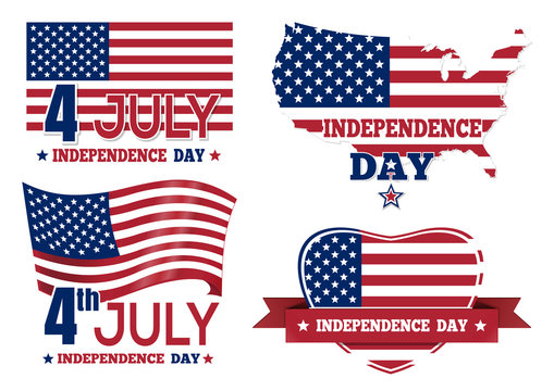 Set badge and labels isolated on white background for Independence Day. Happy Independence Day greeting card. Independence Day design. Vector illustration
