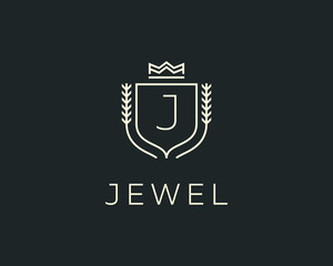 Premium monogram letter J initials ornate signature logotype. Elegant crest logo icon vector design. Luxury shield crown sign.
