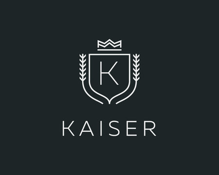 Premium monogram letter K initials ornate signature logotype. Elegant crest logo icon vector design. Luxury shield crown sign.