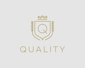 Premium monogram letter Q initials ornate signature logotype. Elegant crest logo icon vector design. Luxury shield crown sign.