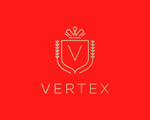 Elegant monogram letter V logotype. Premium crest logo design. Shield, royal crown symbol. Print, t-shirt shape.