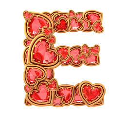 Ruby heart in gold font
