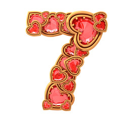 Ruby heart in gold font
