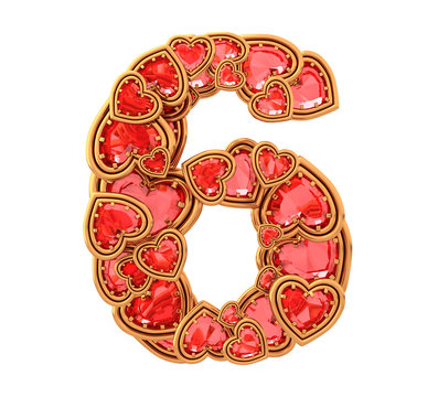 Ruby heart in gold font
