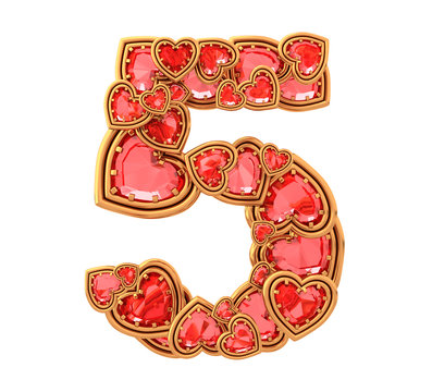 Ruby heart in gold font
