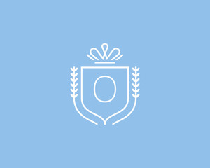 Elegant number 0 logotype. Premium numeral crest logo design. Luxury figure shield rounded crown sign. Print, t-shirt shape.