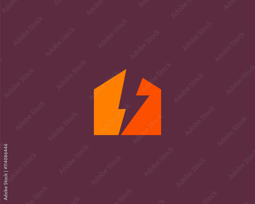 Poster abstract flash house logo design template. universal energy tech home smart vector icon. thunder bol