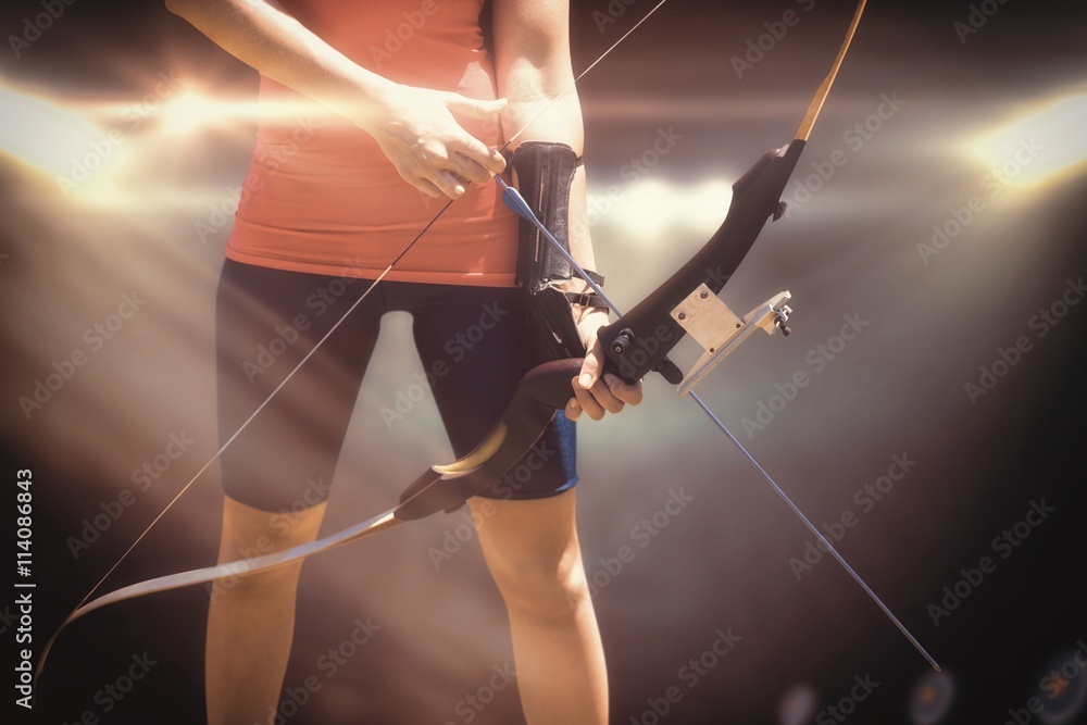 Sticker Composite image of focus on sportswoman holding an arch