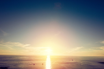 Fototapeta premium Beautiful tropical sunset sky over ocean.