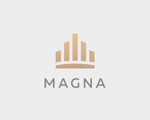 Abstract city town logo icon vector design. Crown symbol. Elegant house hotel architecture logotype. Royal graph diagram king premium emblem