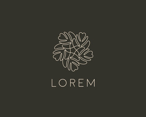 Line leaf tree flower logo design. Universal luxury boutique vector sign.