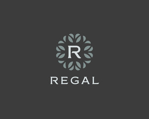 Premium monogram letter R initials logo. Universal symbol icon vector design. Luxury abc leaf logotype.