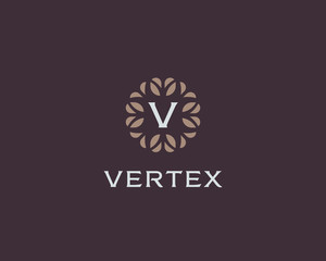 Premium monogram letter V initials logo. Universal symbol icon vector design. Luxury abc leaf logotype.
