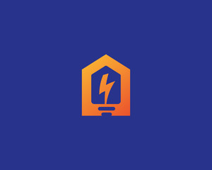 Abstract flash house logo design template. Universal home smart idea icon. Bulb negative space vector logotype