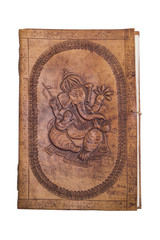 Ancient antique handmade eastern indian embossed leather book with prints