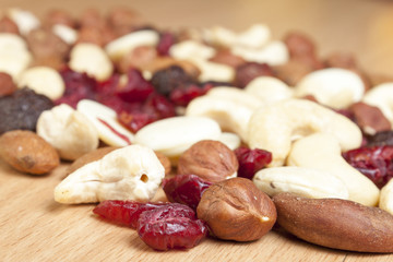 Close bokeh shot of dried fruit a nuts