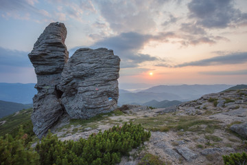 Majestic sunset in the mountains landscape. Carpathian mountins, Ukraine.