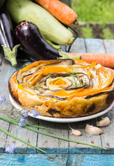 Vegetable tart of carrots,zucchini and eggplant