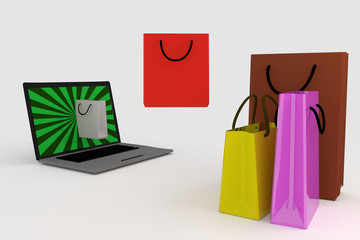 3d Rendering of shopping bag flying