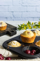 muffins with fresh cherries