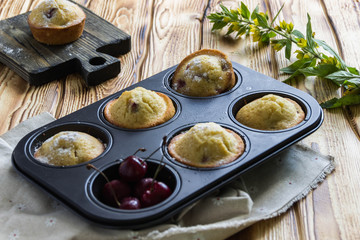 muffins with fresh cherries
