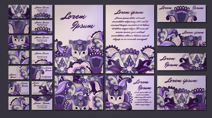 colorful greeting invitation card illustration set. Flower design concept collection