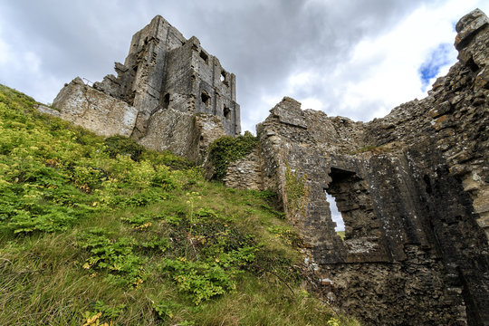 The ruins of Corfe Castle in Dorset in England