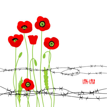 Card with poppies and barbed wire