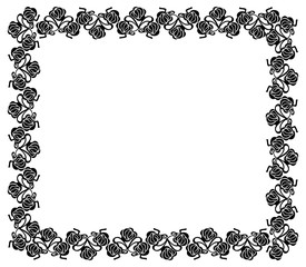 Horizontal black and white frame with roses silhouettes. Vector clip art.