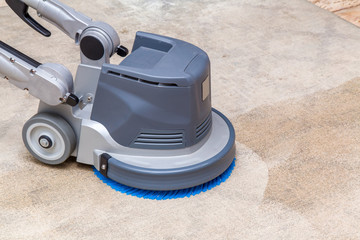 Carpets chemical cleaning with professionally disk machine. Early spring cleaning or regular clean...
