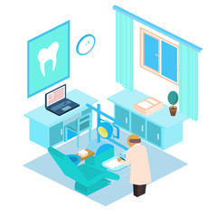 Obraz premium Vector isometric dental clinic. Color illustration