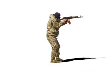 Soldier shoots with the submachine gun