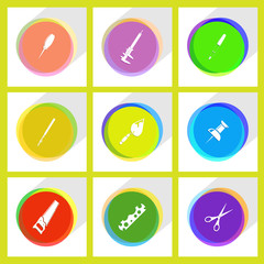 saw, cycle spanner, scissors, ruling pen, trowel, push pin, awl,