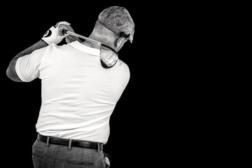 Composite image of golf player taking a shot