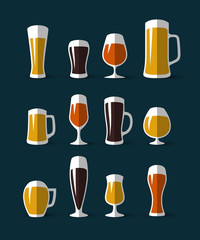 Beer glasses icons set