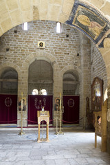 Interior of Orthodox Monastery Djurdjevi Stupovi in Serbia