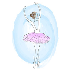 Cute young ballerina dancing on pointe, ballet shoes in flower t © OlgaLim