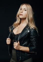 gorgeous blonde in lace lingerie, studio shot