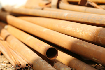 Copper industrial tubes, closeup